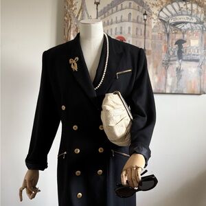 Tailored Black Double-Breasted Blazer with Gold Accents